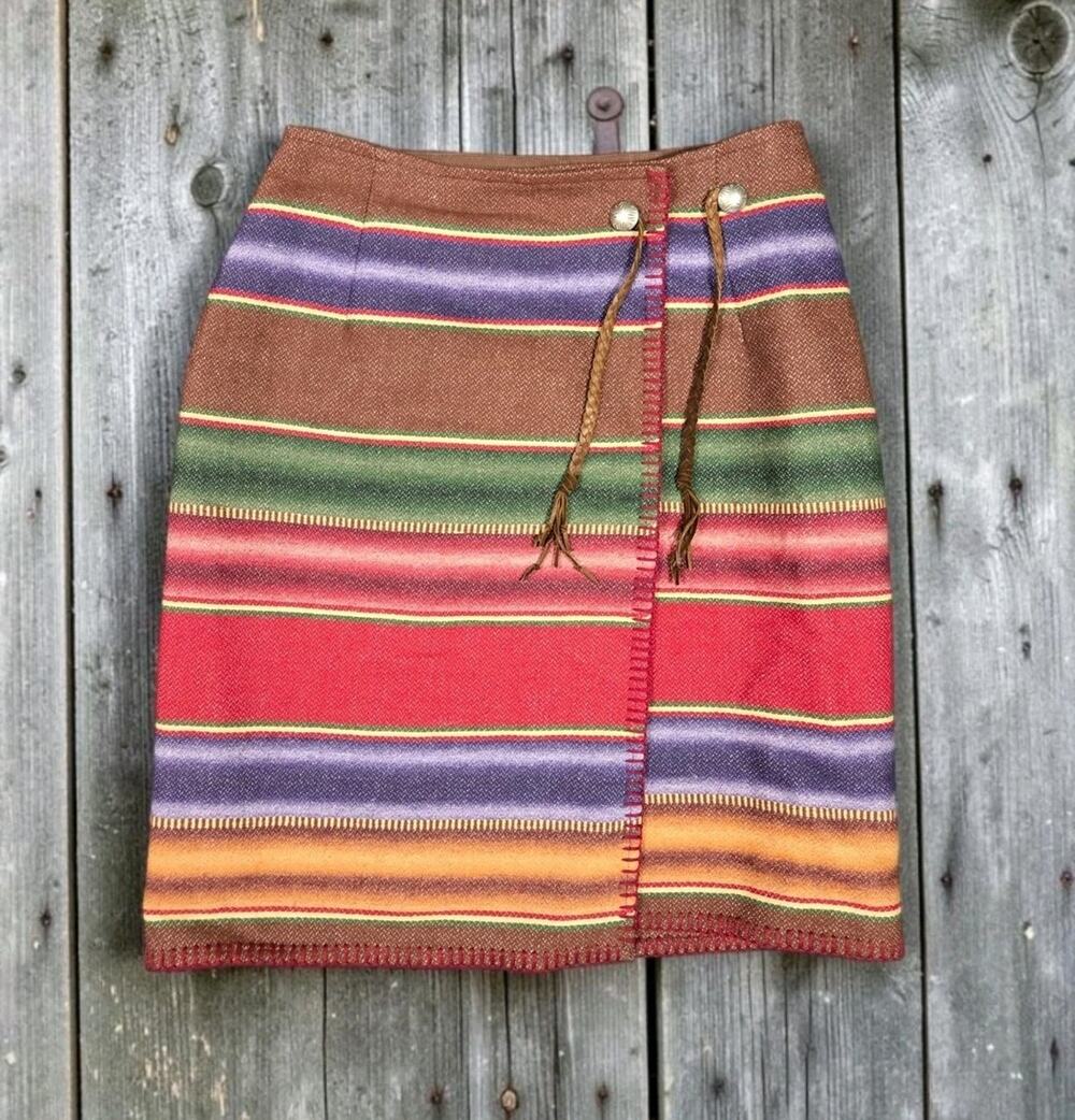 Vintage Ralph Lauren Country Striped Skirt USA Blanket Wrap Southwestern Small